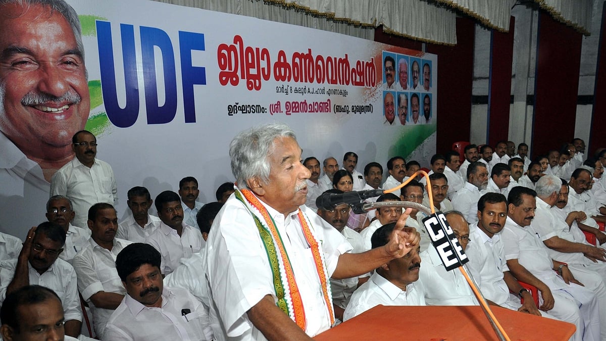 Kerala Chief Minister Oommen Chandy addresses a UDF meeting in Kochi. (Photo: IANS)