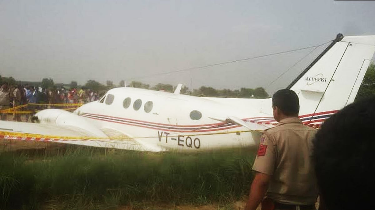 

An air ambulance aircraft with seven people onboard, has crash landed near Delhi’s Najafgarh area due to engine failure. (Photo: ANI screengrab)
