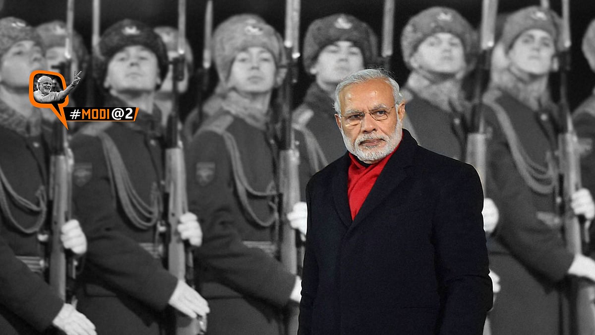 Indian PM Narendra Modi during a welcoming ceremony at Moscow’s Vnukovo II airport outside Moscow on 23 December  2015. (Photo: PTI)