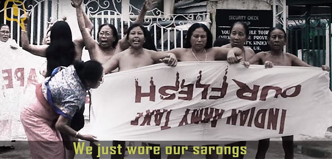  The 15  July 2004 protest in front of the Kangla Fort. (Photo Courtesy: <b>The Quint</b>)