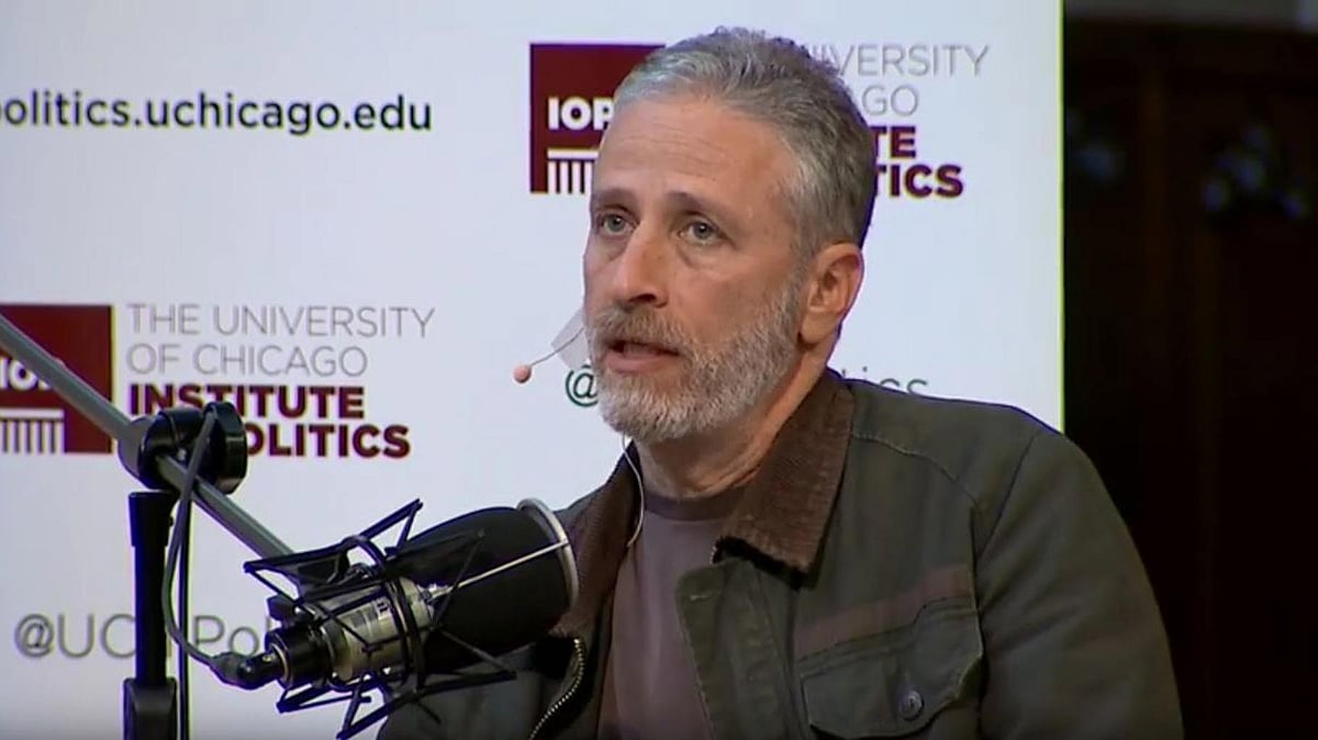 Jon Stewart weighed in on the presidential race during his chat with David Axlerod. (Courtesy: <a href="https://www.youtube.com/watch?v=Da5VYSPsoE0">Youtube/UChiPol</a>)