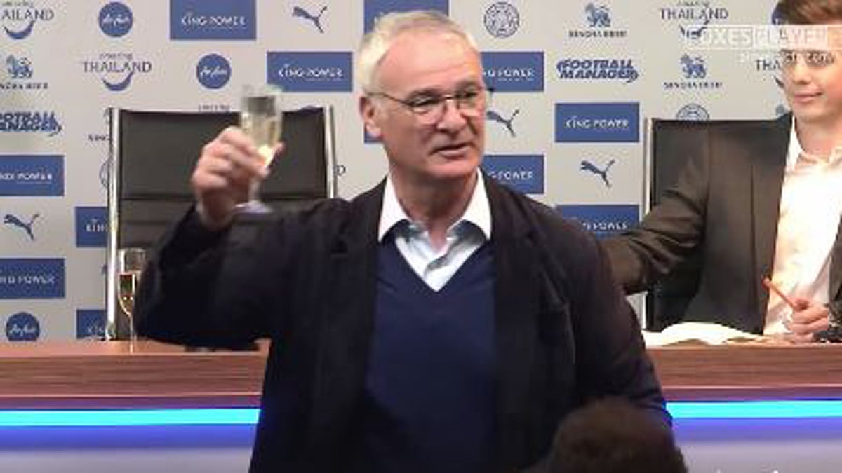 Claudio Ranieri at the press conference post winning the Premier League title (Photo: Facebook/Leicester City Football Club)