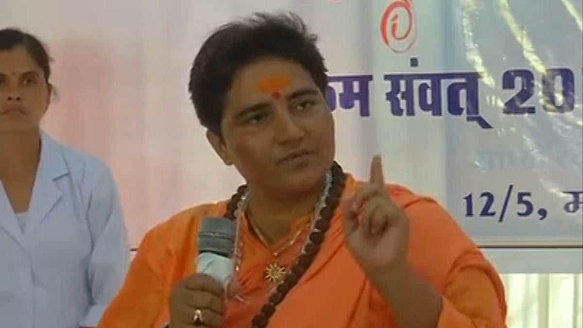 Sadhvi Pragya Singh Thakur broke her two-day hunger strike at Vande Mataram Ashram of VHP in Ujjain, Madhya Pradesh. (Photo: ANI screengrab)