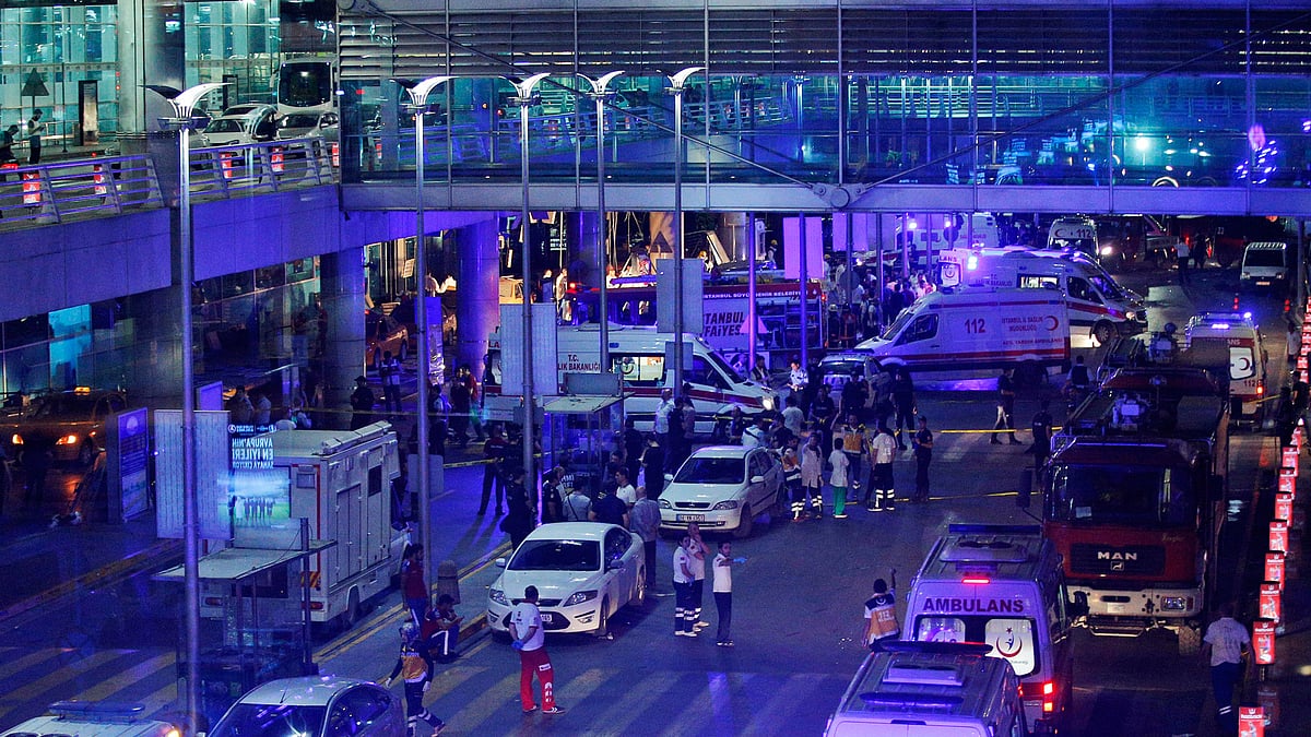 

Ambulances and security personnel outside the Istanbul airport. (Photo: AP)