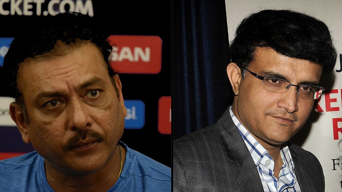 Ravi Shastri (left) and Sourav Ganguly (right). (Photo: Altered by <b>The Quint</b>)