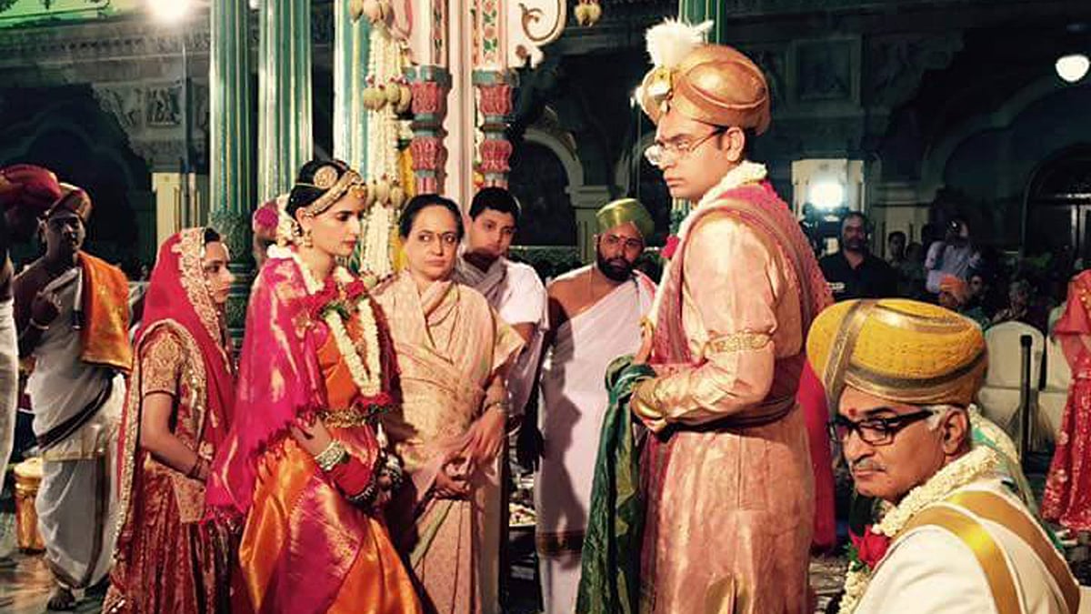 “Maharaja” Yaduveer’s wedding ceremony is being held at the ‘Kalyana Mantapa’ of the Amba Vilas Palace. (Photo Courtesy: ANI screengrab)