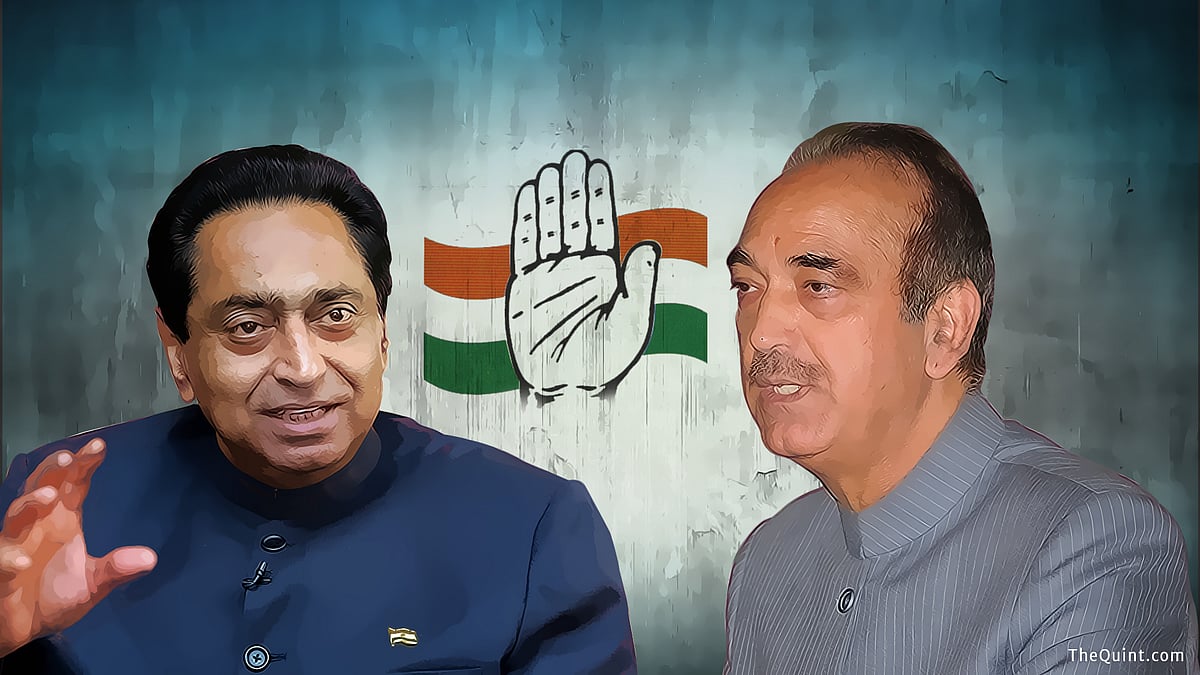 Seasoned Congress leaders Kamal Nath & Ghulam Nabi Azad will lead the party in poll bound Punjab & UP. (Photo Altered by <b>The Quint</b>)