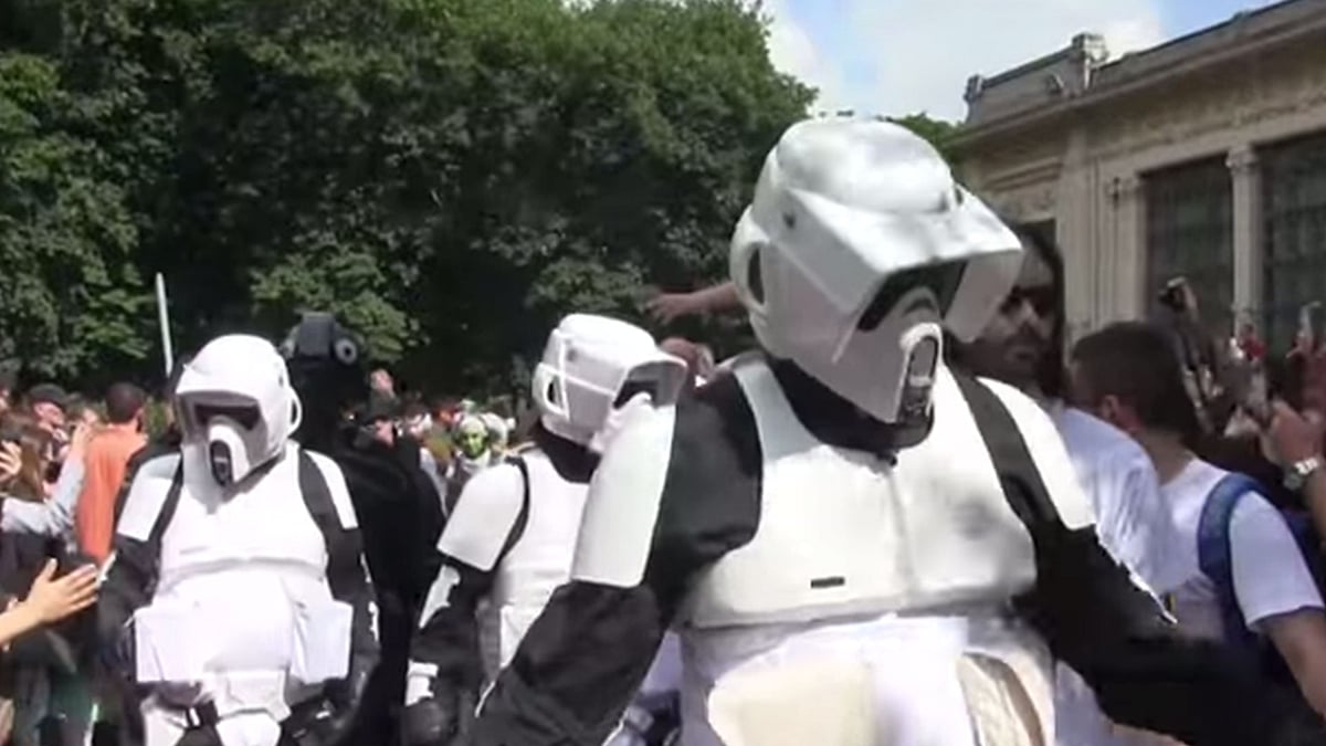 The Star Wars parade was organised by WOW Comics Space. (Photo Courtesy: RUPTLY TV screengrab)