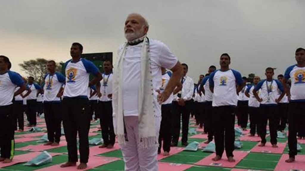Modi performs yoga in Chandigarh. (Photo: PIB)