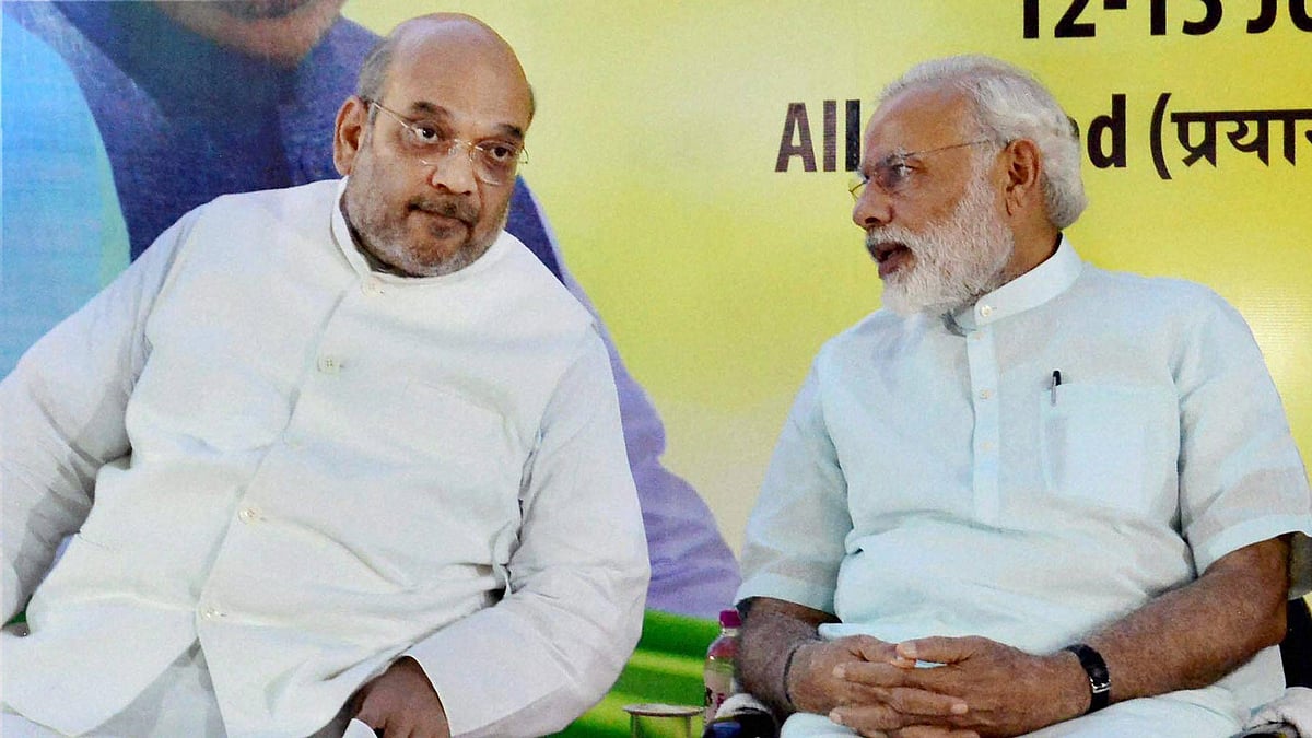 Prime Minister Narendra Modi and BJPs national president Amit Shah during the partys national executive meet in Allahabad on Sunday, 12 June 2016. (Photo: PTI)