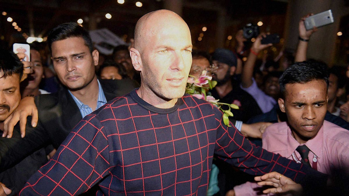 Real Madrid coach Zinedine Zidane  at the International airport in Mumbai on Thursday. (Photo: PTI)