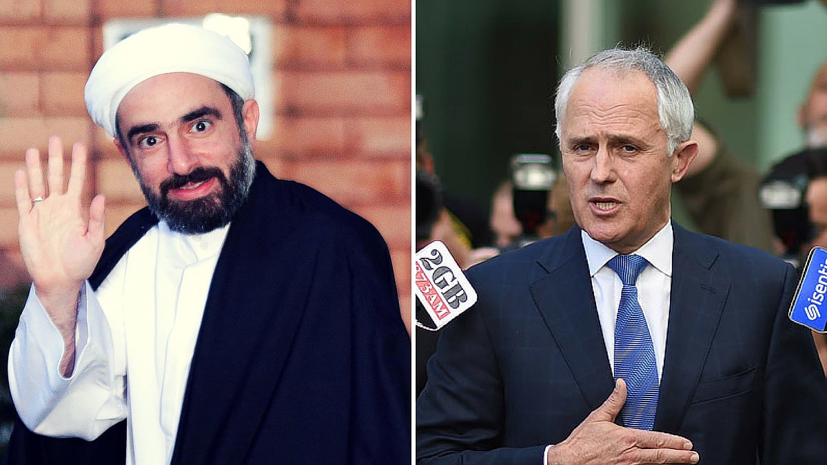 

British-born Islamic cleric Farrokh Sekaleshfar (L) and Australian Prime Minister Malcolm Turnbull. (Photo: Reuters, AP/<b>The Quint</b>)