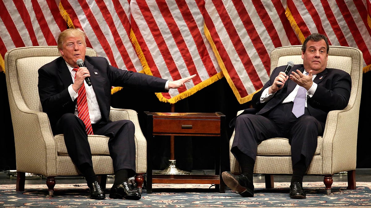 Republican presidential candidate Donald Trump with New Jersey Governor Chris Christie at a rally in Hickory on 14 March 2016. (Photo: AP)