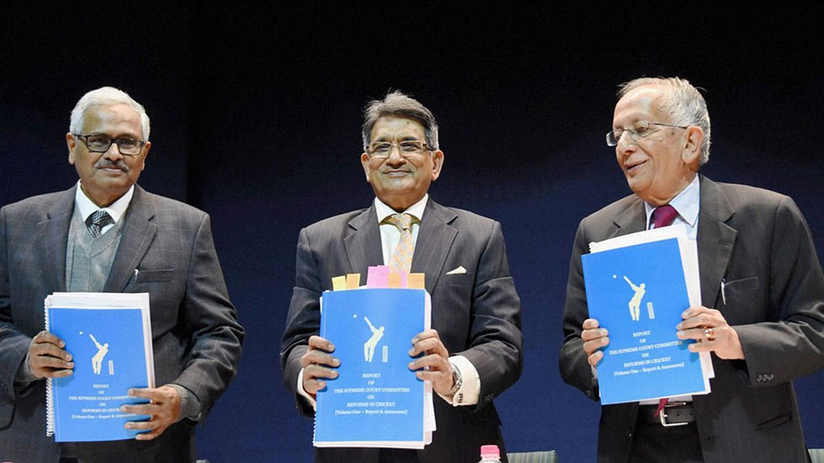 Chairman of the Supreme Court Committee on Reforms in Cricket Justice (retd) RM Lodha with members Justice Ashok Bhan (R) and Justice R V Raveendran. (Photo: PTI)
