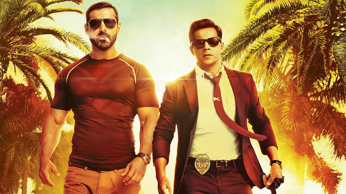 John Abraham and Varun Dhawan in <i>Dishoom.</i>