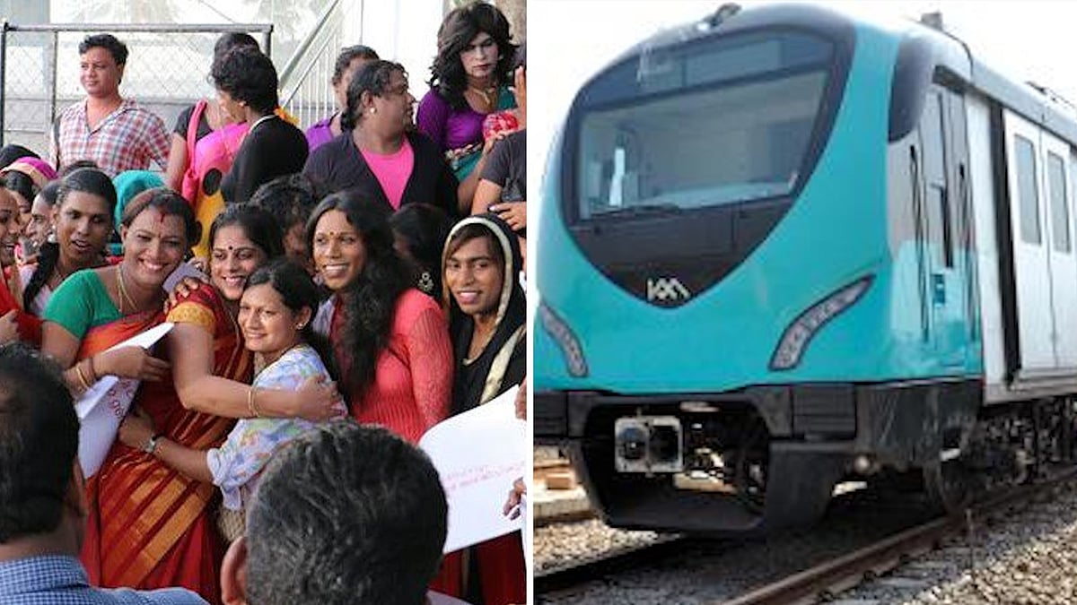 Transgenders express joy after being offered jobs by Kochi metro (Photo: Altered by The Quint)