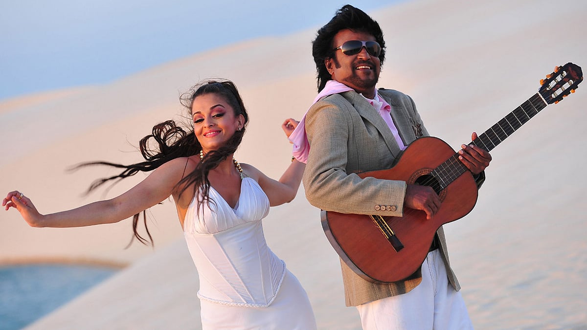 Aishwarya Rai and Rajinikanth in <i>Enthiran.</i>