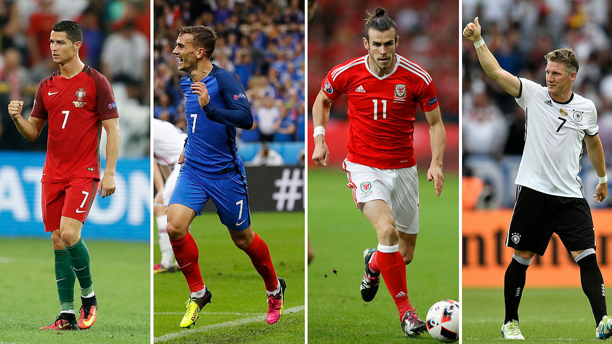 From left to right: Ronaldo, Griezmann, Bale and Schweinsteiger. (Photo: AP) 