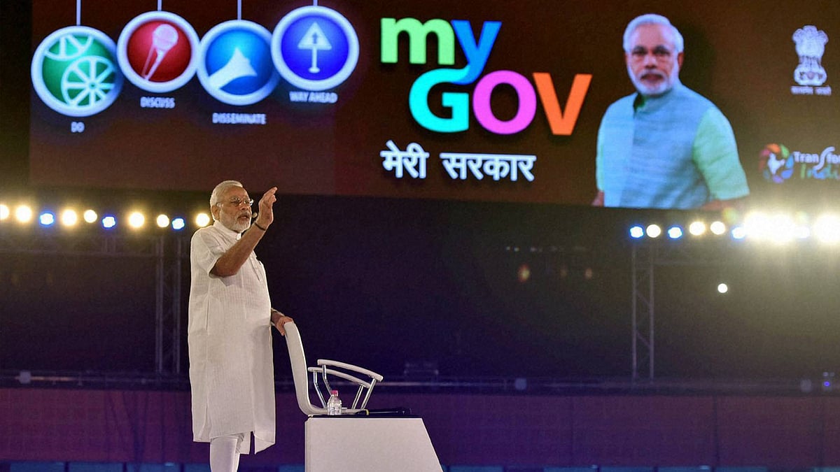 Prime Minister Narendra Modi speaks at the 2nd Year Anniversary celebrations of MyGov, in New Delhi on Saturday. (Photo: PTI)