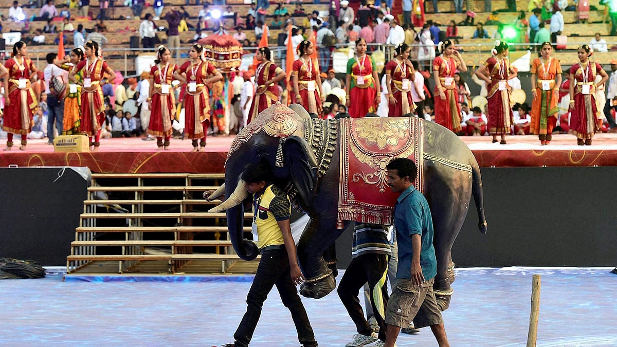 Artists rehearse on the eve of the three-day World Peace Festival being organised by Art of Living Foundation in New Delhi on Thursday. (Photo: PTI)