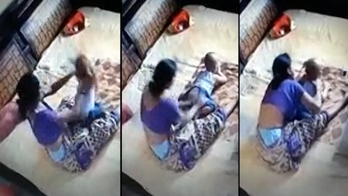 The incident was caught on CCTV camera installed by the child’s father. (Photo: ANI screengrab)
