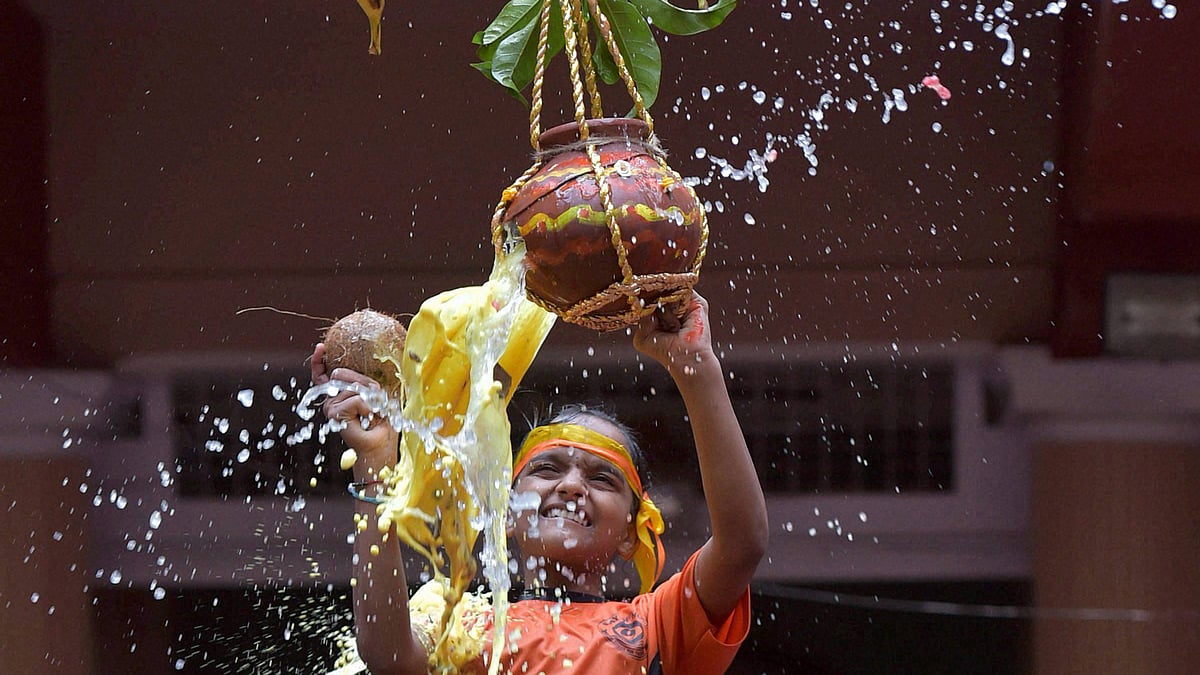 Visually impaired students celebrate Dahi Handi in Mumbai on Wednesday. (Photo: PTI)