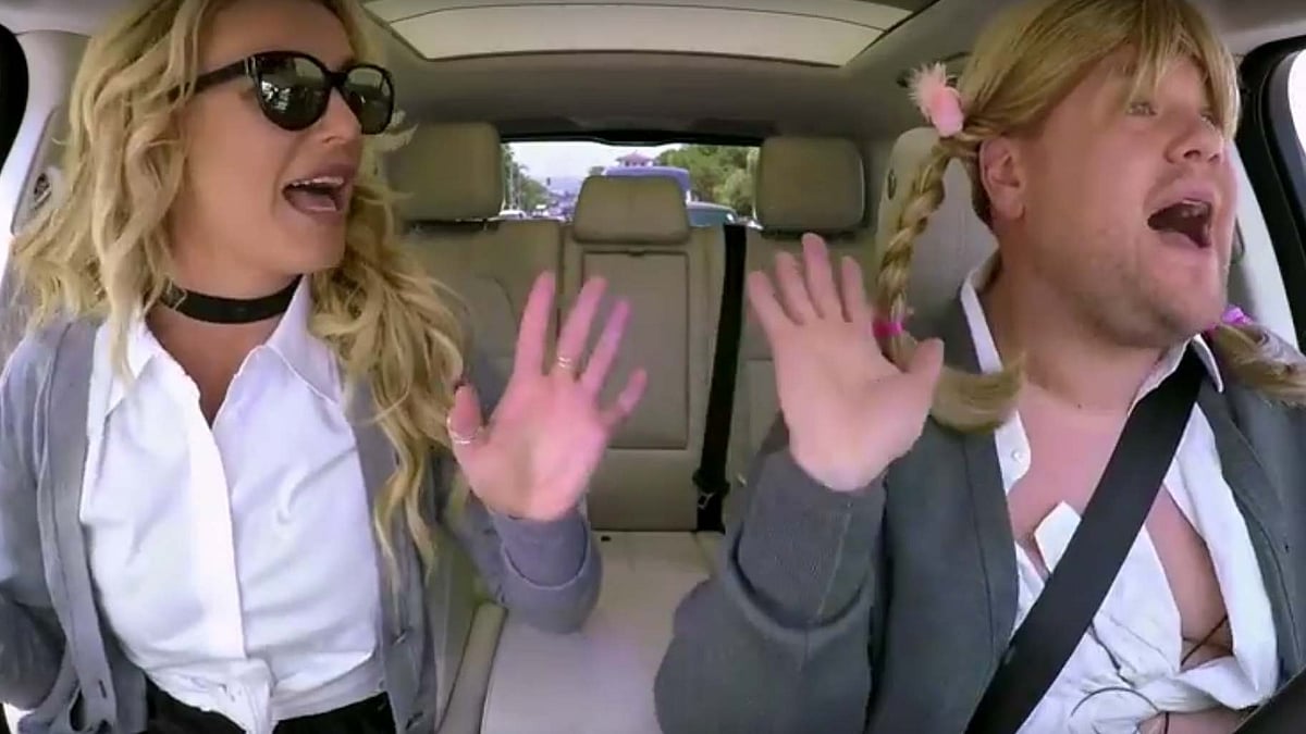 Britney Spears and James Corden. (Photo Courtesy: YouTube Screenshot)