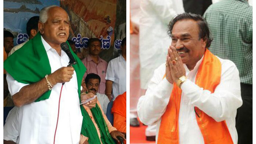Kuruba leader KS Eshwarappa has taken on his one-time close friend BS Yeddyurappa, who is a Lingayat, indicating a power struggle within the party. (Photo: TNM)