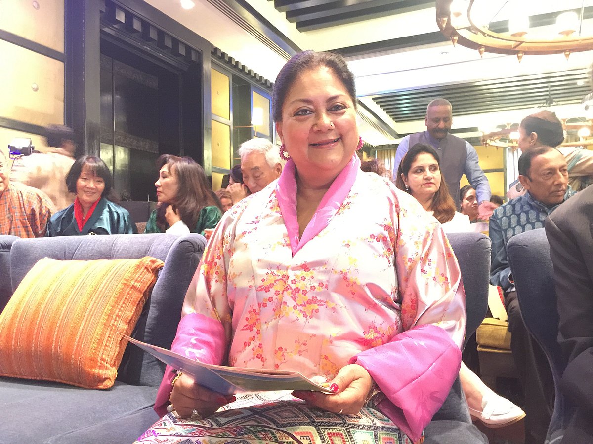 Vasundhara Raje, visibly pleased, wearing a Kira (Photo: The Quint)