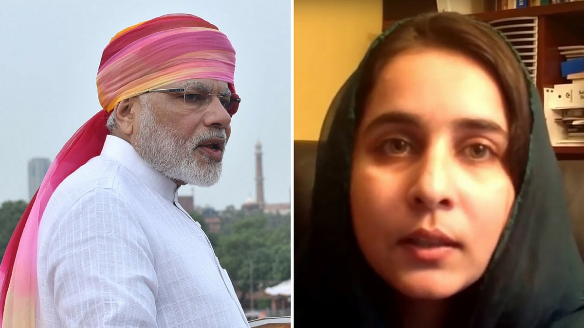 Prime Minister Narendra Modi during his Independence Day speech (L), political activist from Balochistan, Karima Baloch. (Photo: Altered by <b>The Quint</b>)