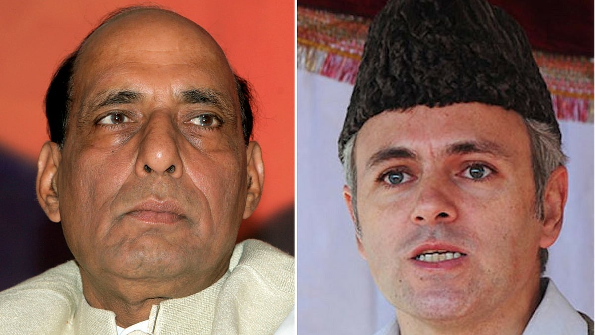 Rajnath Singh met leader of opposition, Omar Abdullah at the Nehru Guest House in Srinagar. (Photo: The Quint)