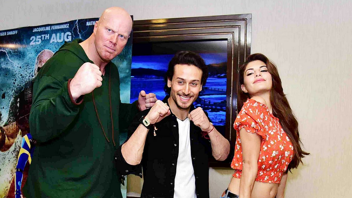 Nathan Jones, Tiger Shroff and Jacqueline Fernandez. (Photo: Yogen Shah)