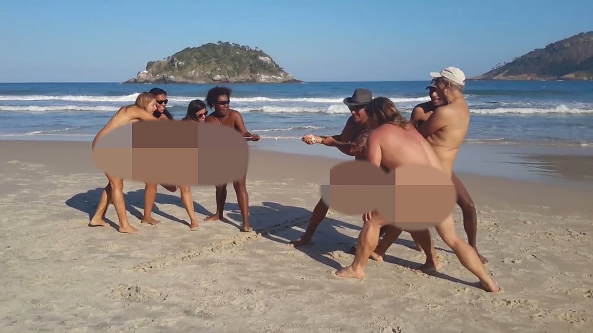Participants of the “Naked Olympics” at the Praia do Abrico nude beach in Rio de Janeiro, Brazil. (Photo: AP/Caters News screengrab)