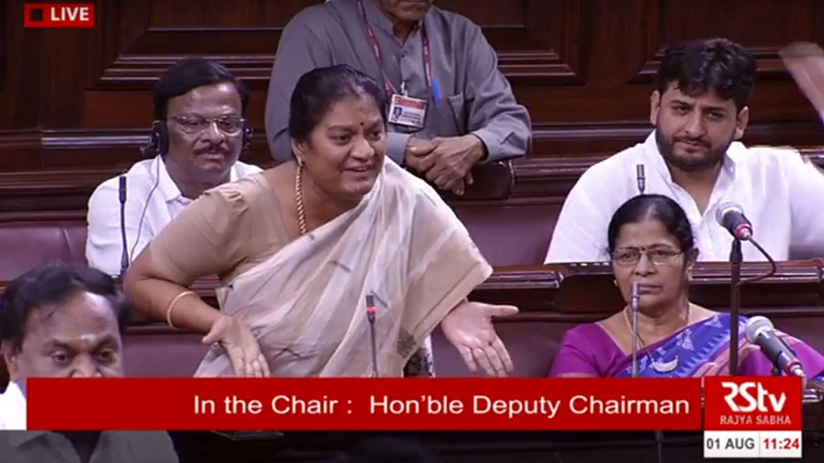 AIADMK member Sasikala Pushpa in the Rajya Sabha on Monday, 1 August 2016. (Photo Courtesy: RSTV)