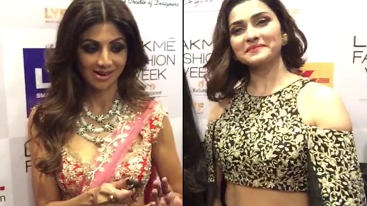 Shilpa Shetty and Prachi Desai at Day 5 of Lakme Fashion Week 2016. (Photo: <b>The Quint</b>)