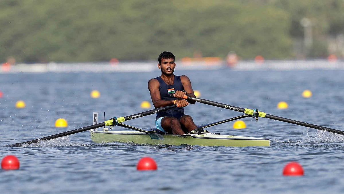 Dattu Baban Bhokanal, of India, competes in the men’s rowing single sculls quarterfinal heats during the 2016 Summer Olympics in Rio de Janeiro, Brazil, Tuesday, Aug. 9, 2016. (AP Photo/Luca Bruno) 