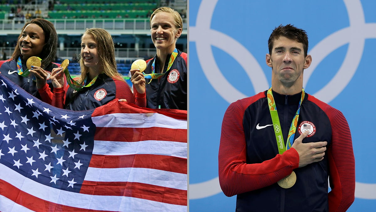 The women’s 4x100m medley relay team won the 1000th gold medal for US while the men’s 4x100m relay team alongside Michael Phelps won the 1001st gold. (Photo: AP)