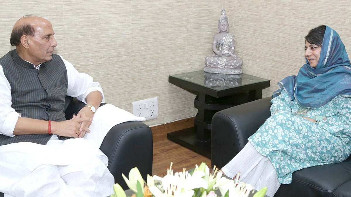 Jammu and Kashmir Chief Minister Mehbooba Mufti calls on the Union Home Minister Rajnath Singh in New Delhi on 2 June 2016. (Photo: IANS)