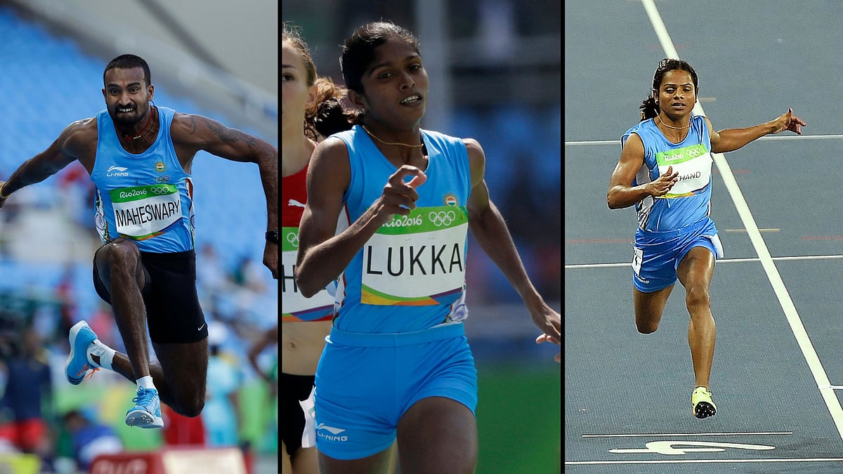 Renjith Maheswari (L), Tintu Lukka (M) and Dutee Chand (R). (Photo: AP)