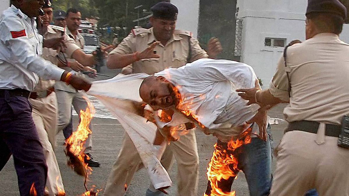 Activist Manoj Tripathi poured kerosene and set himself on fire. (Photo: PTI)