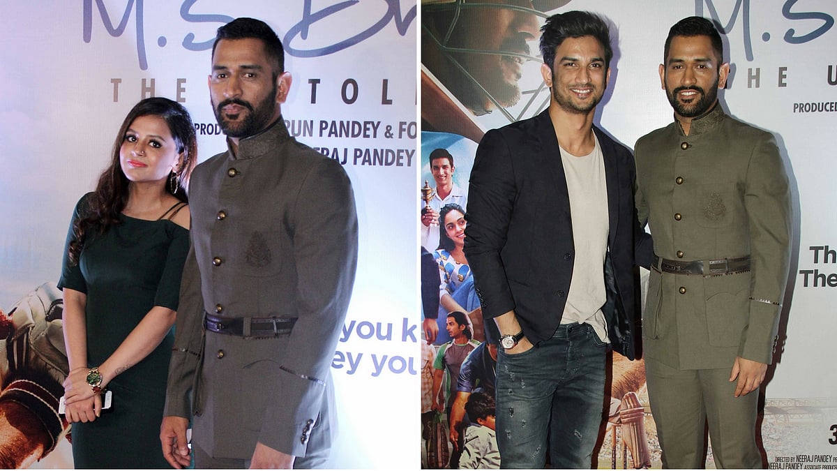 Sakshi Dhoni, MS Dhoni and Sushant Singh Rajput at the premiere of <i>MS Dhoni- The Untold Story</i>. (Photo: Yogen Shah)