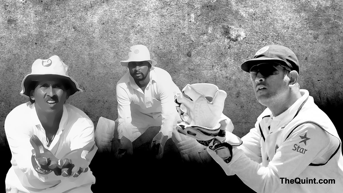 Kiran More, Syed Kirmani, MS Dhoni. (Photo: <b>The Quint</b>)