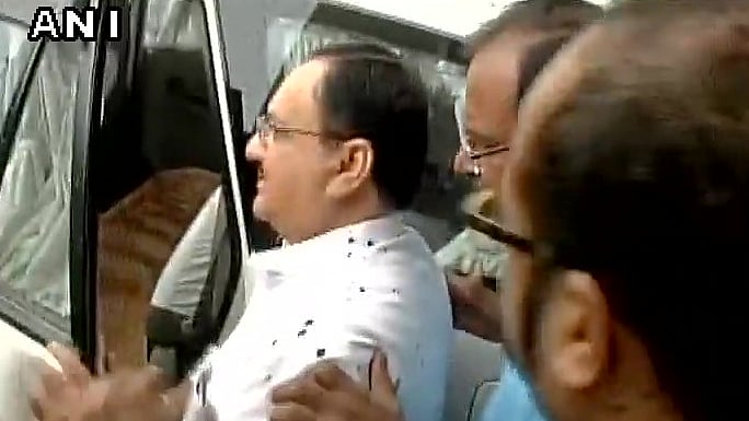 Students in AIIMS Bhopal threw ink at the Union Health Minister JP Nadda. (Photo: ANI)