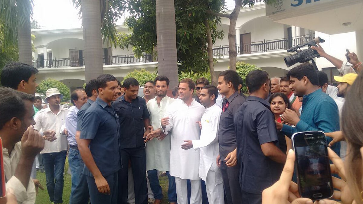 Rahul, who is undertaking Deoria to Delhi Yatra, interacted with the students of Rohilkhand University during an interactive session with them. (Photo: Neeraj Gupta)