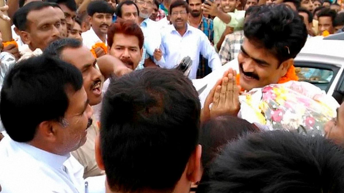 Mohammad Shahabuddin being greeted by supporters after being released on bail after 12 years of imprisonment in Bhagalpur on Saturday. (Photo: PTI)