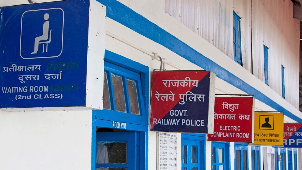 Variety of bilingual signs on the platform of the Shimla railway station.&nbsp;