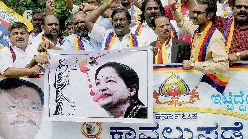 Farmers and activists protest against the Supreme Court’s verdict on Kaveri river water sharing dispute. (Photo: PTI)