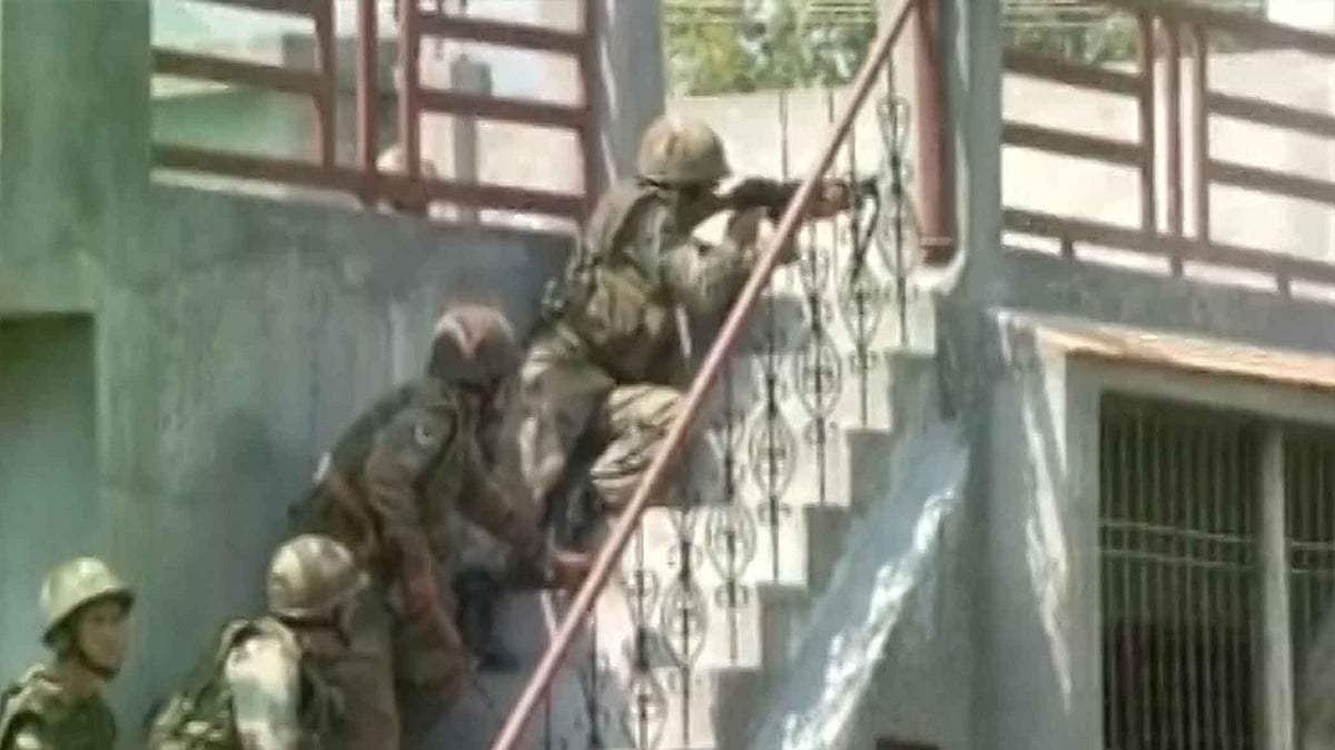 At least three terrorists have been killed in a twin encounter in Poonch, J&K. (Photo Courtesy: ANI Screengrab)
