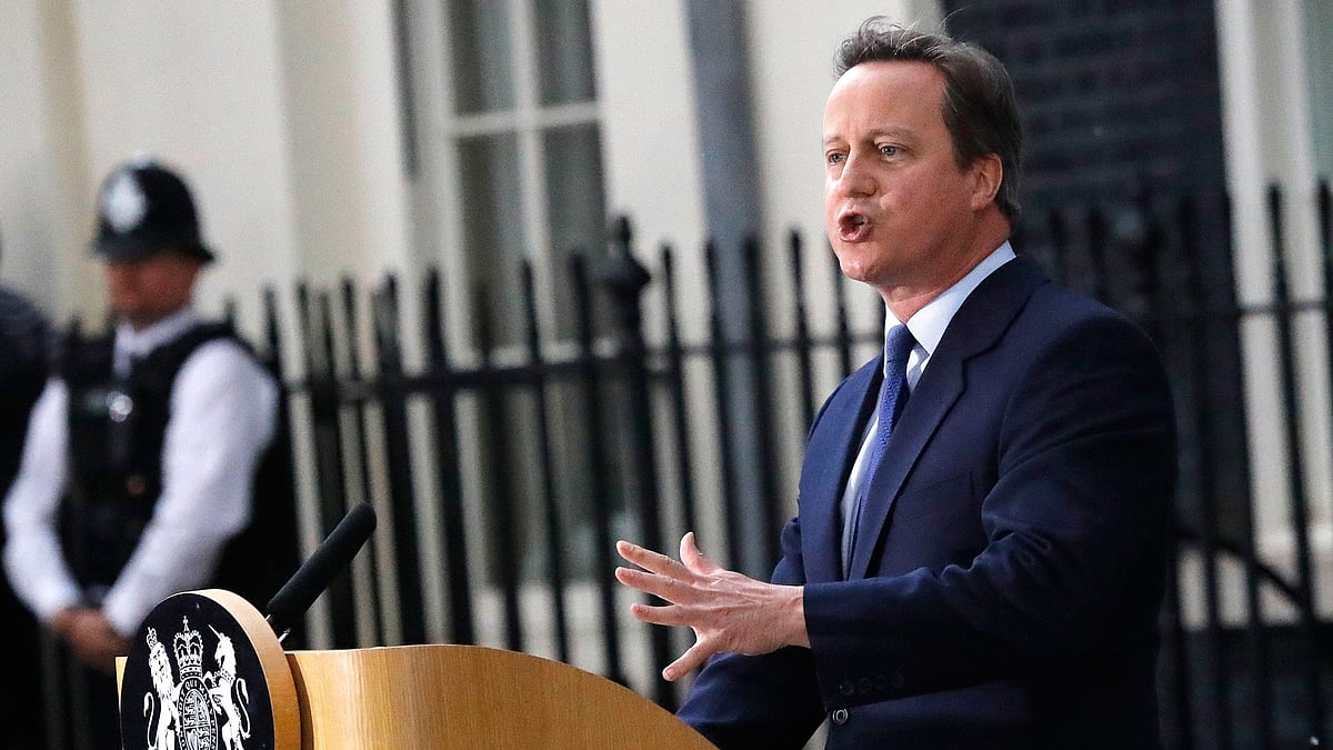 Britain’s Prime Minister David Cameron speaking to the media as he left 10 Downing Street in London after formally resigning as prime minister. (Photo: AP)