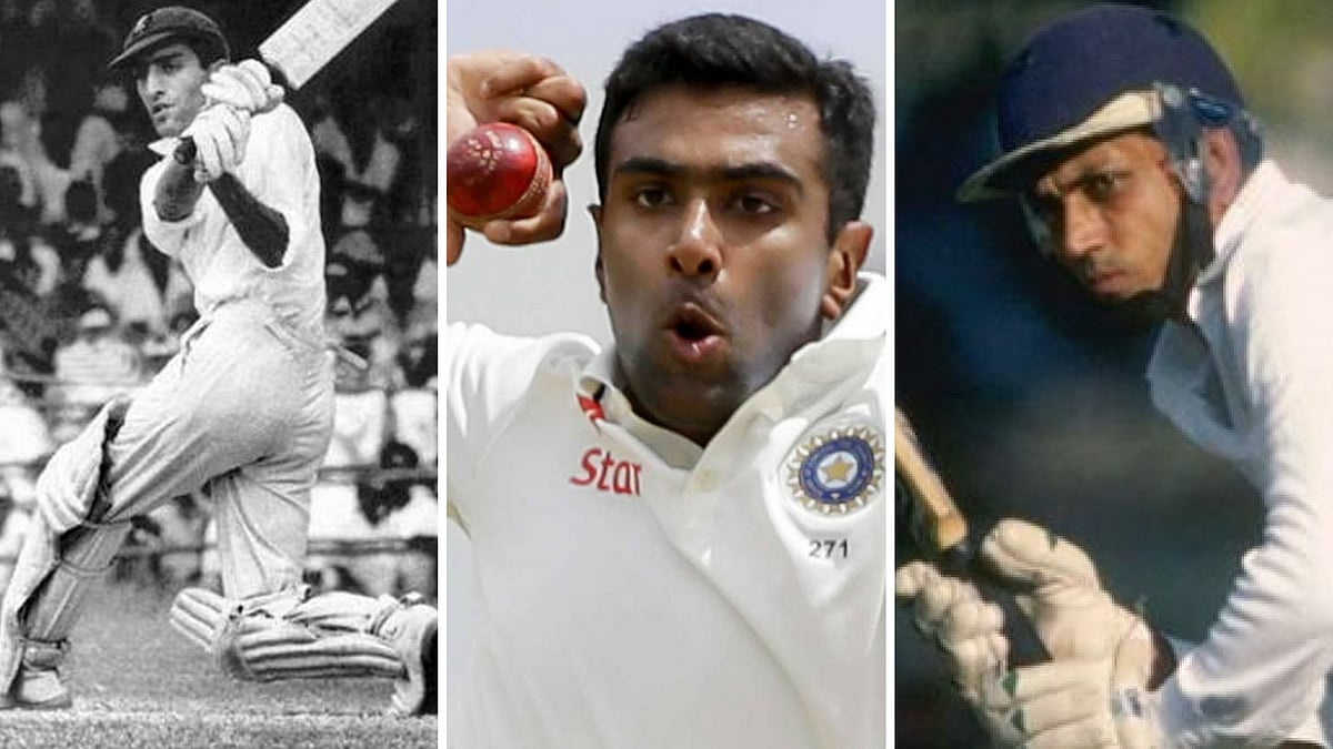 Mansoor Ali Khan Pataudi (L), Ravichandran Ashwin (C), Mohinder Amarnath (R). (Photo:  <a href="https://www.facebook.com/WideInches/">Facebook/WideInches</a>/AP/<a href="https://www.facebook.com/seniorworld.in/">Facebook/seniorworld.com</a>)